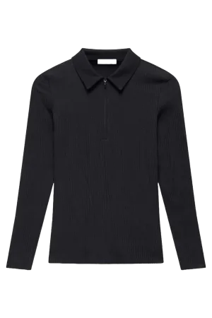 Black Sheer Rib Polo Shirt