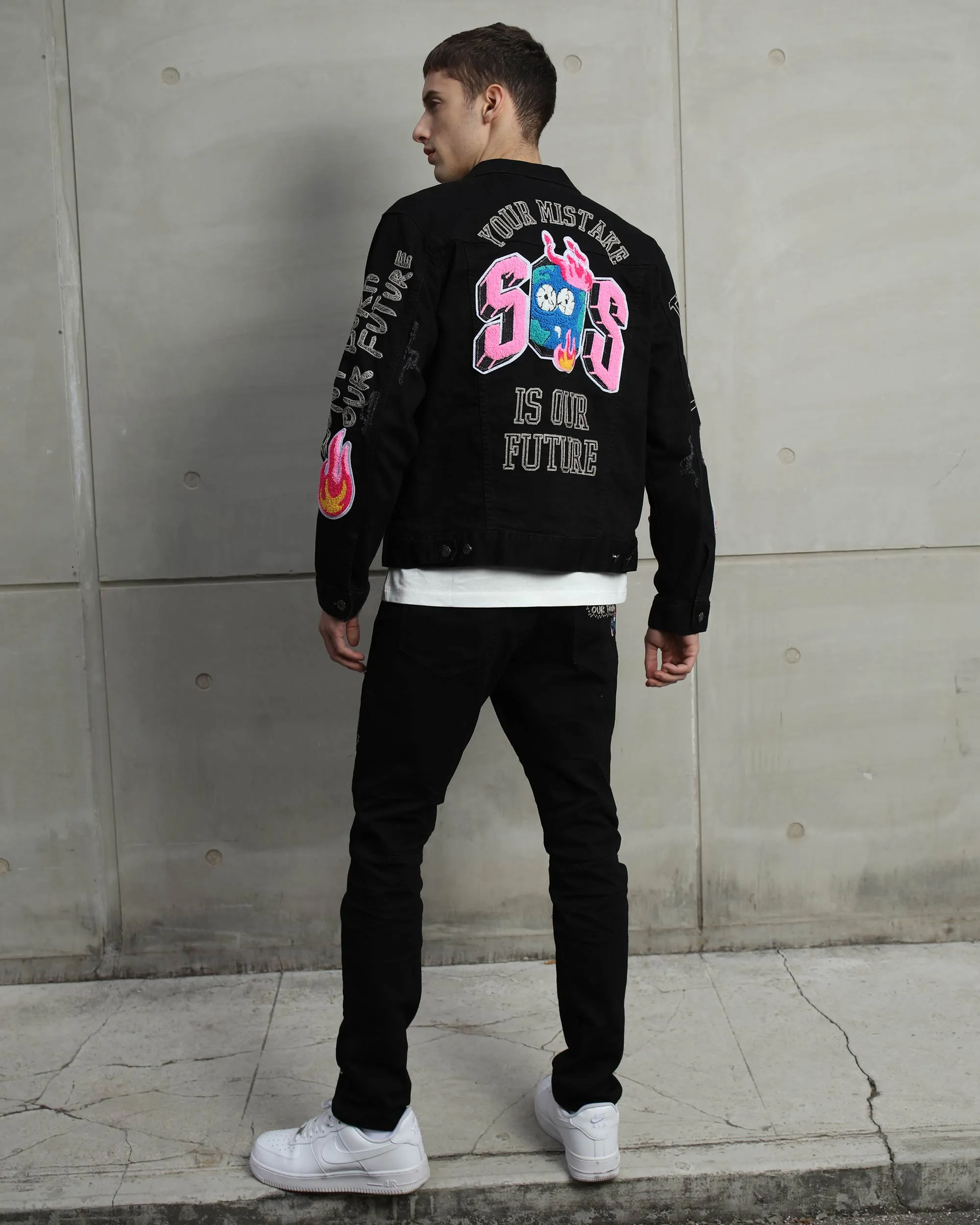 Black Streetwear Patchwork Ripped Jeans-Mexico Local Delivery