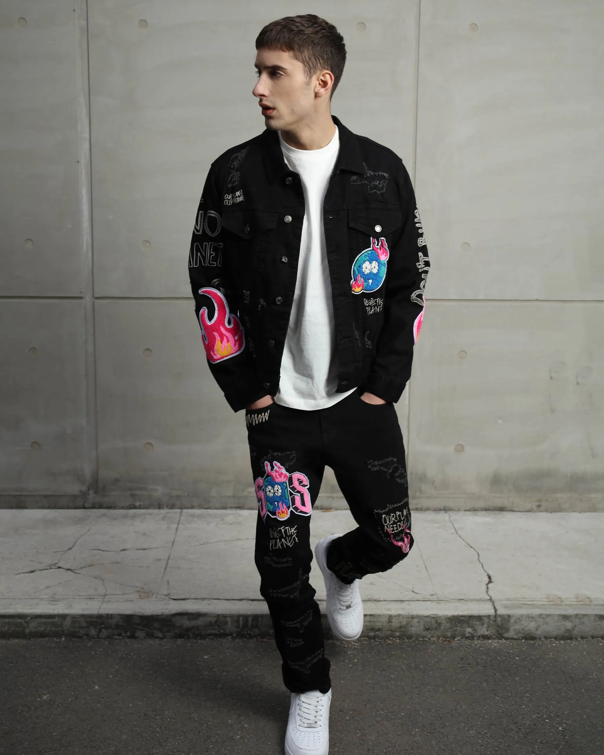 Black Streetwear Patchwork Ripped Jeans-Mexico Local Delivery