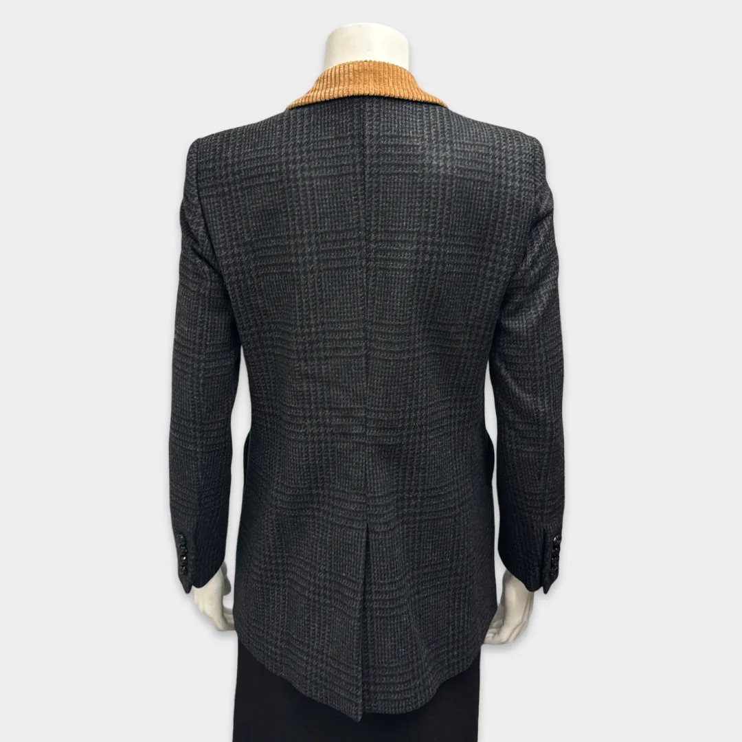 BLAZÉ Milano Women's Grey and Navy Blazer with a brown collar