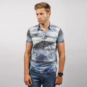 Blue Abstract Print Polo Shirt