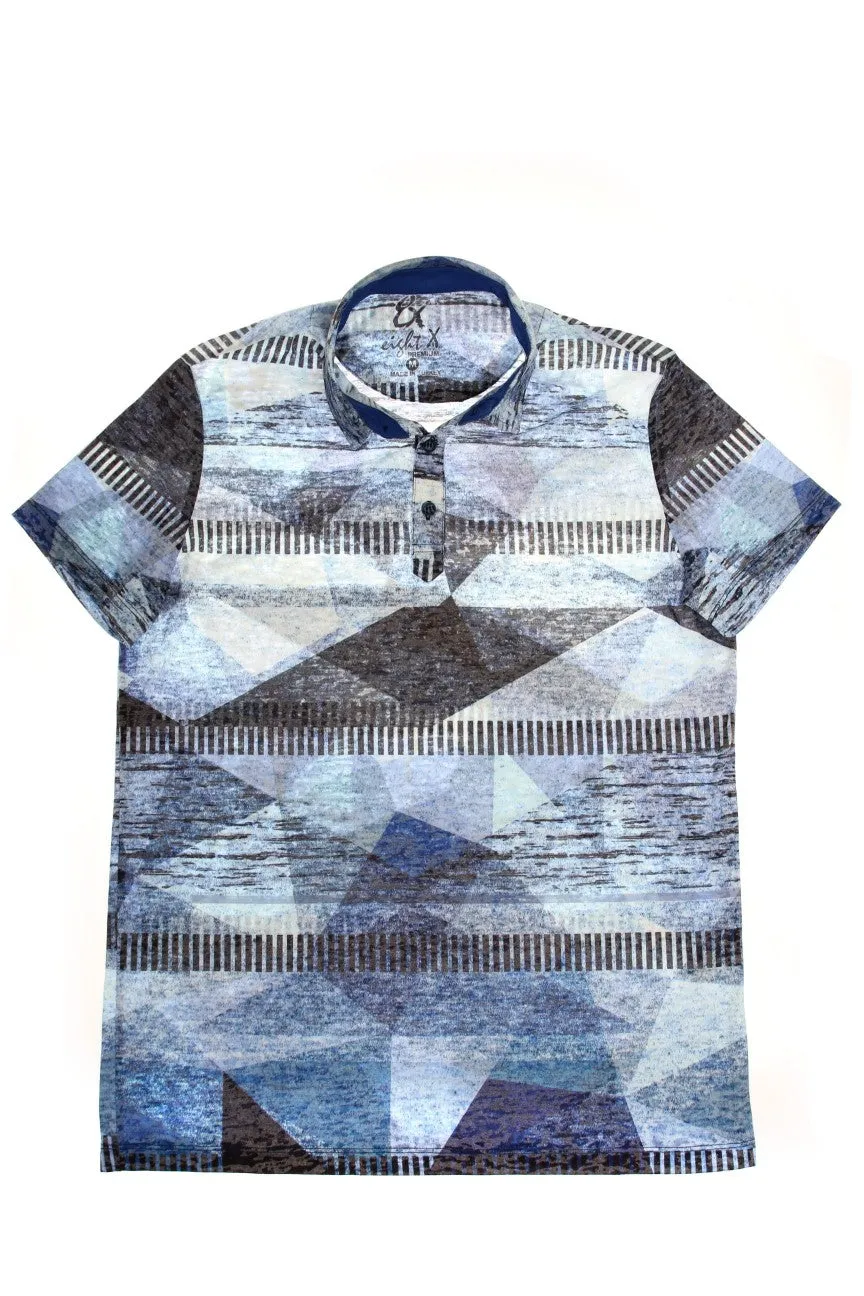 Blue Abstract Print Polo Shirt