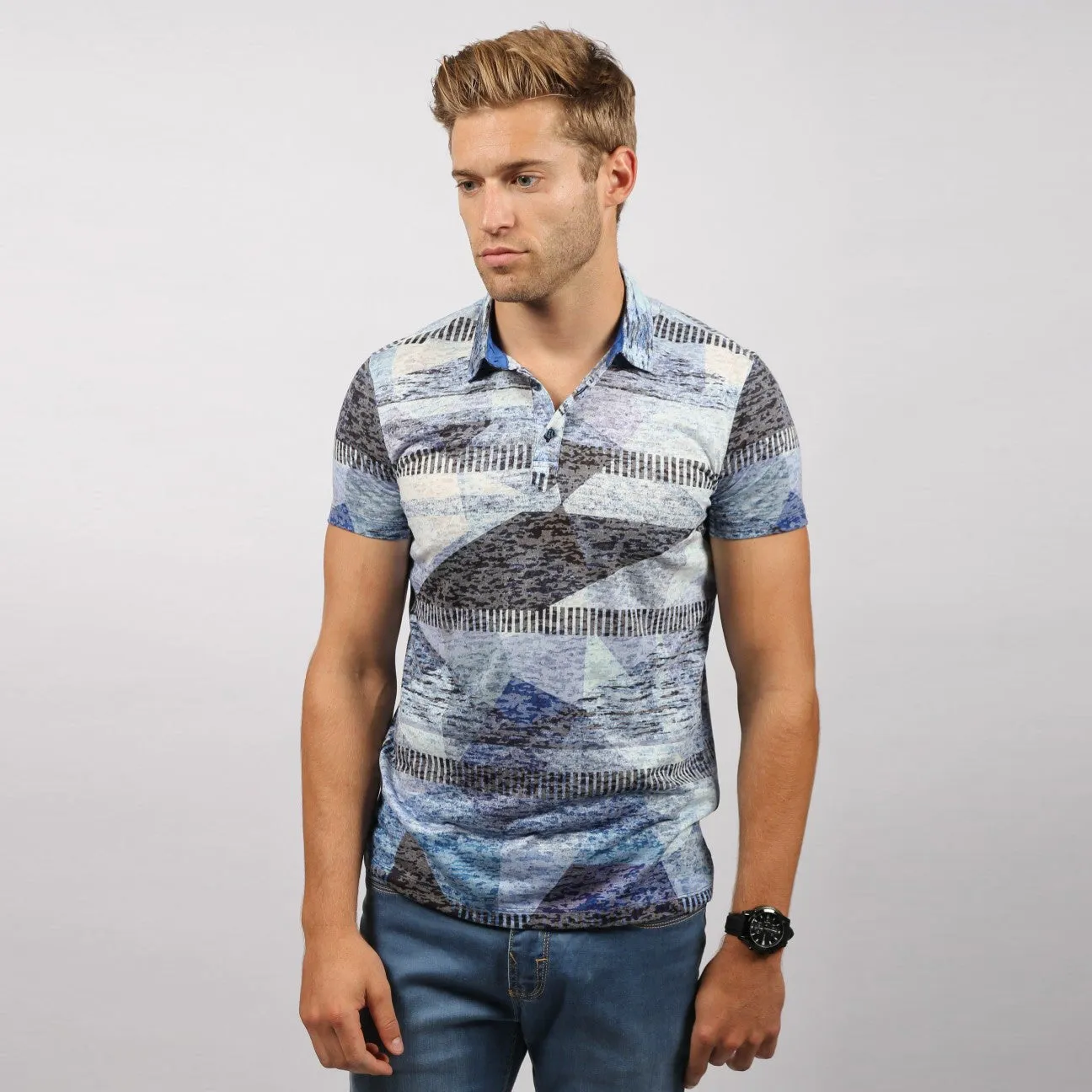 Blue Abstract Print Polo Shirt