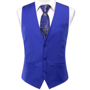 Blue Cotton Solid Splicing Jacquard Men's Vest