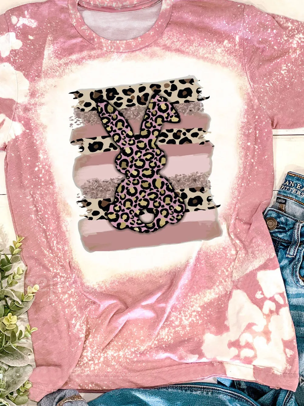 Blush Pink Leopard Rabbit Tie Dye Graphic Tee