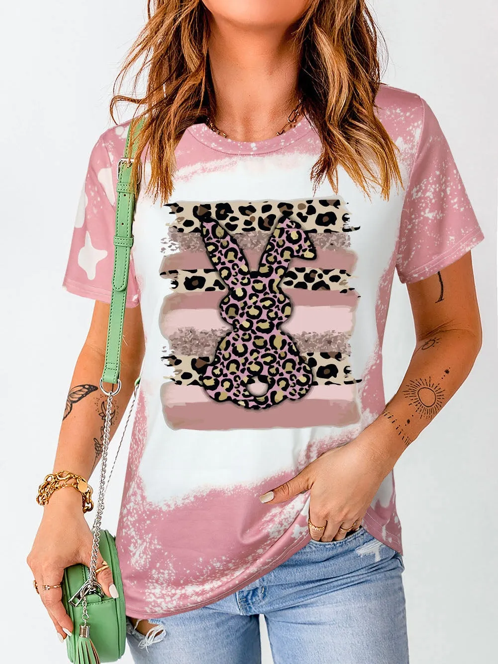 Blush Pink Leopard Rabbit Tie Dye Graphic Tee