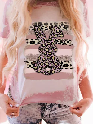 Blush Pink Leopard Rabbit Tie Dye Graphic Tee