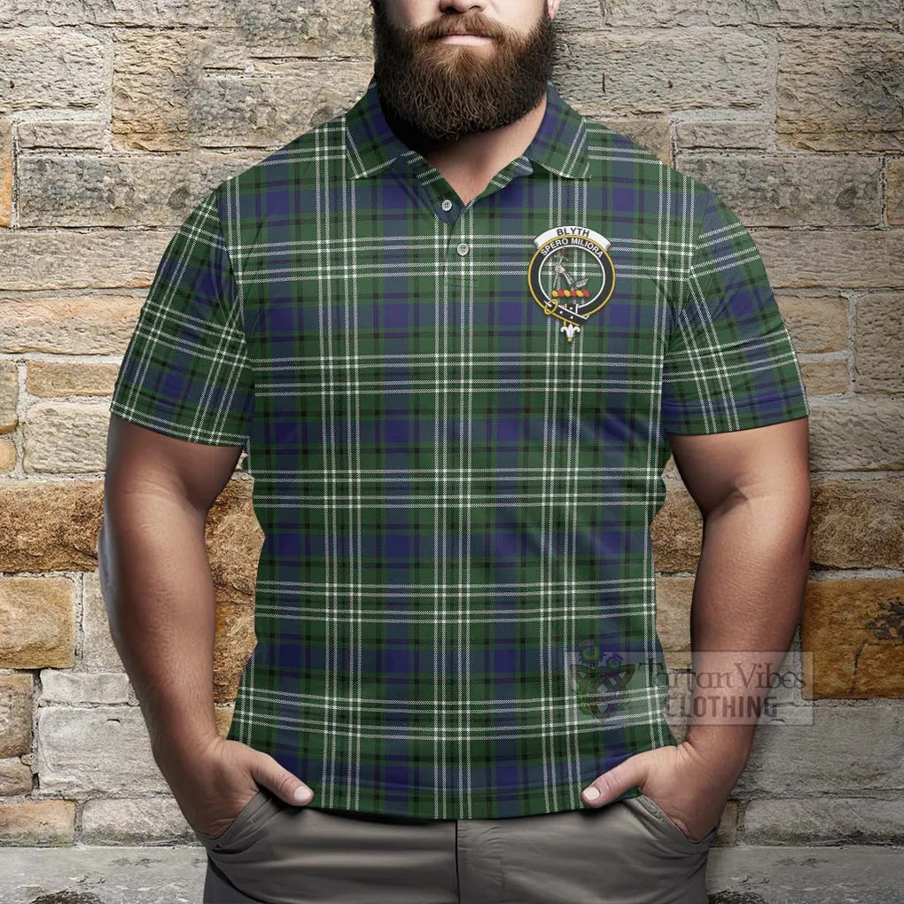Blyth Tartan Polo Shirt with Family Crest and Bearded Skull Holding Bottles of Whiskey