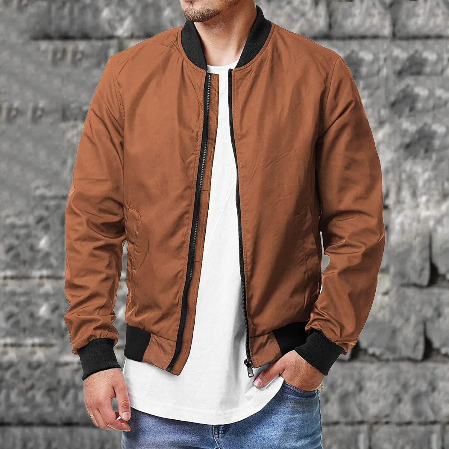 Bomber Jacket Men Men's Lightweight Bomber Jacket Windbreaker Softshell Varsity Jacket Coat