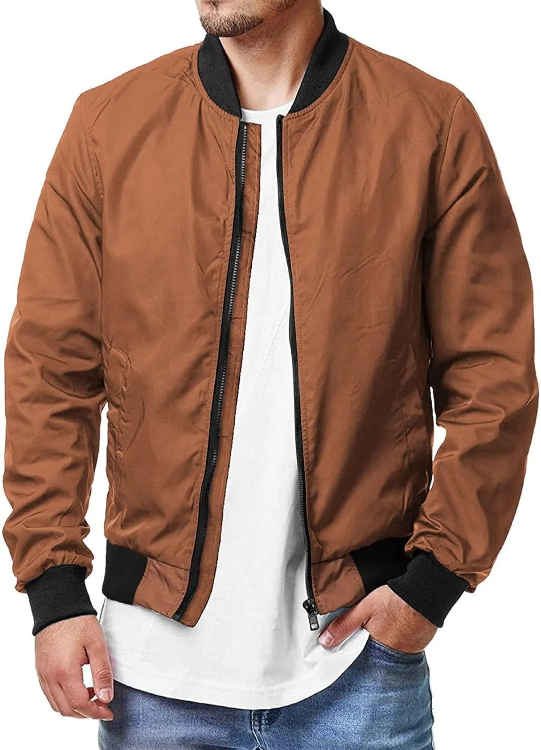 Bomber Jacket Men Men's Lightweight Bomber Jacket Windbreaker Softshell Varsity Jacket Coat
