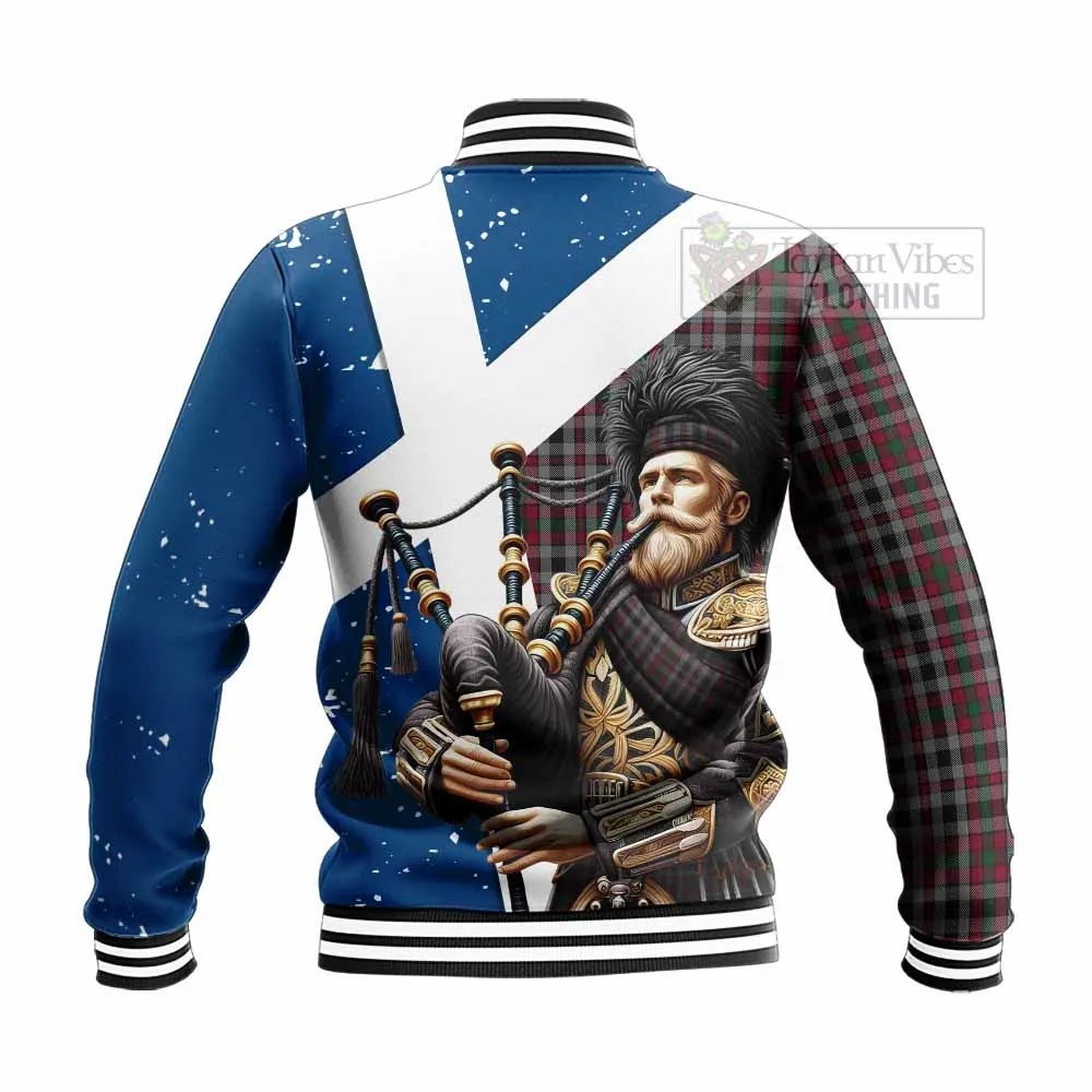 Borthwick Tartan Baseball Jacket with Family Crest Scottish Bagpiper Vibes