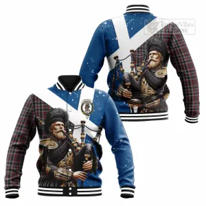 Borthwick Tartan Baseball Jacket with Family Crest Scottish Bagpiper Vibes