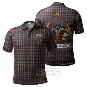 Borthwick Tartan Polo Shirt with Family Crest and Bearded Skull Holding Bottles of Whiskey