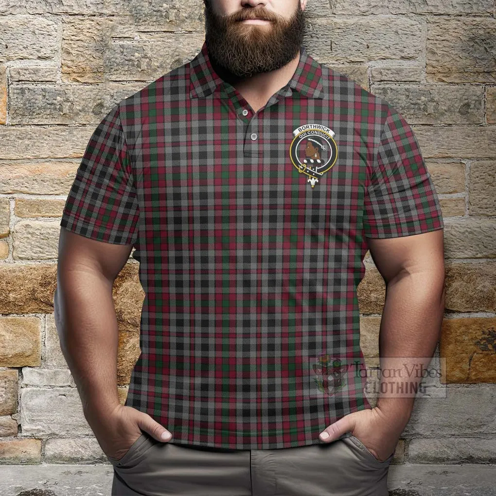 Borthwick Tartan Polo Shirt with Family Crest and Bearded Skull Holding Bottles of Whiskey