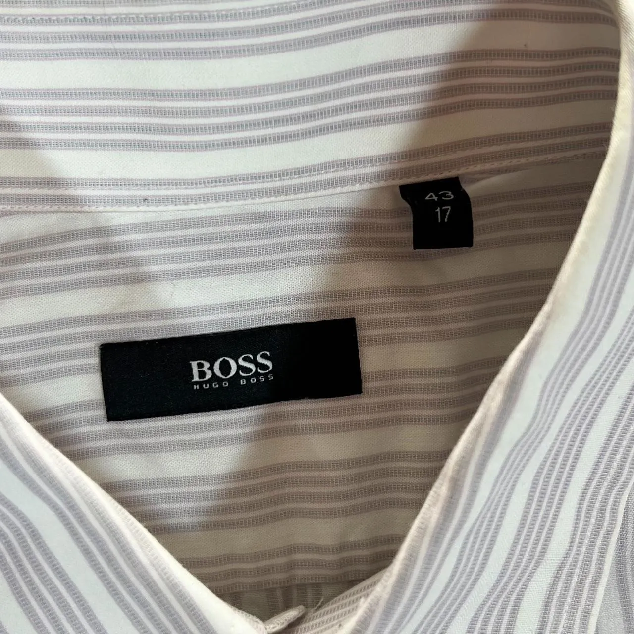 BOSS HUGO BOSS White Striped Long Sleeve Cotton Dress Shirt