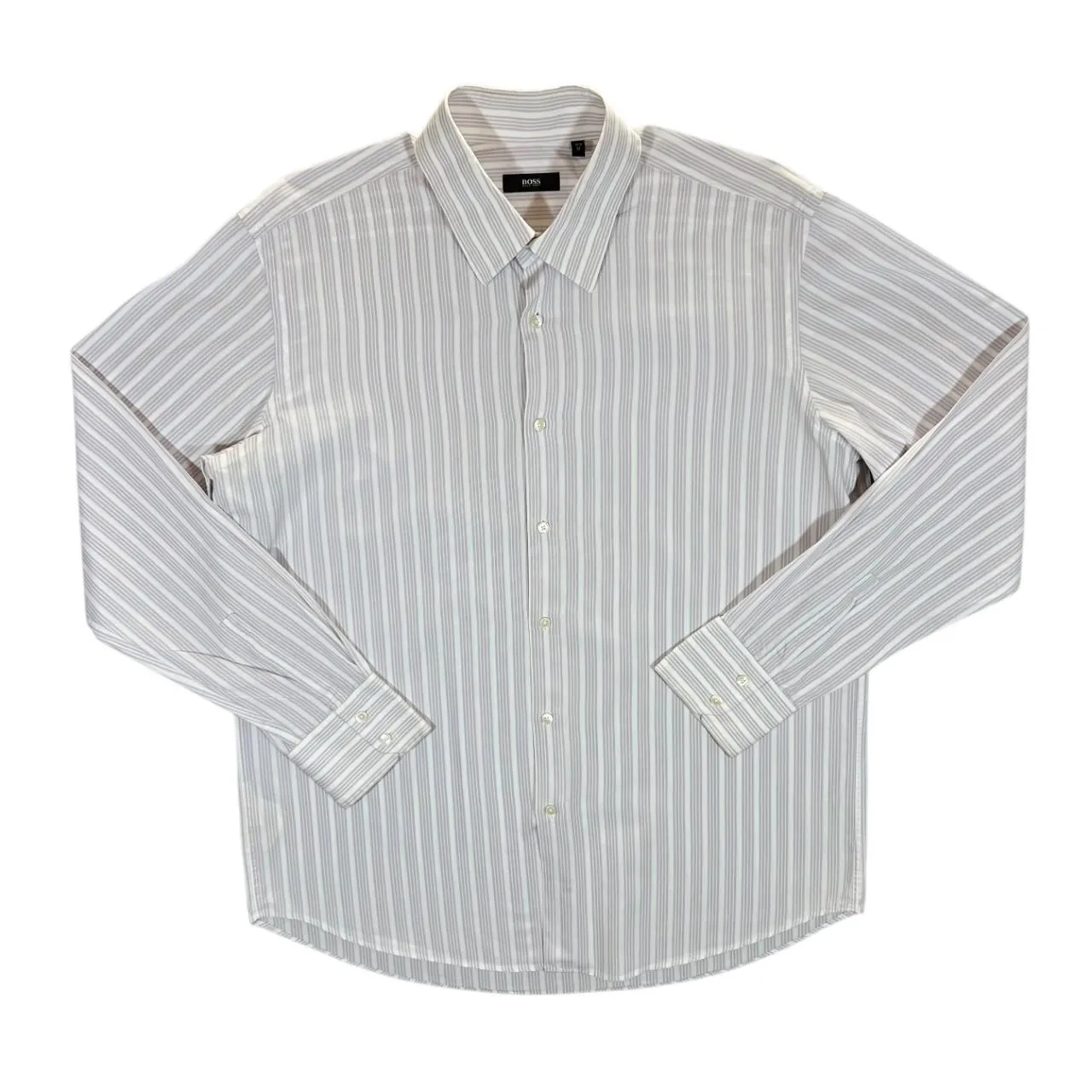 BOSS HUGO BOSS White Striped Long Sleeve Cotton Dress Shirt