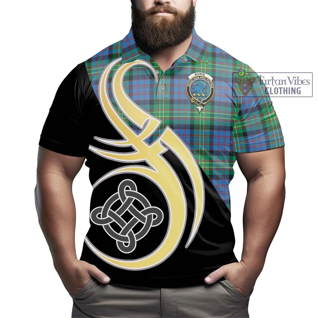 Bowie Ancient Tartan Polo Shirt with Family Crest and Celtic Symbol Style