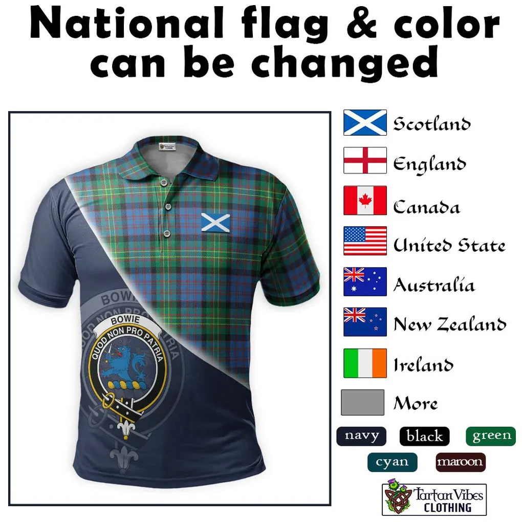 Bowie Ancient Tartan Polo Shirt with Personalised National Flag and Family Crest Half Style