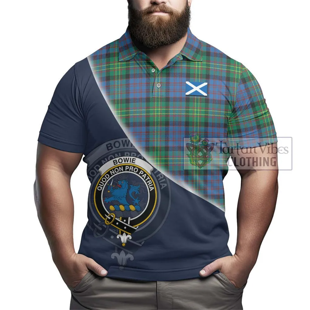 Bowie Ancient Tartan Polo Shirt with Personalised National Flag and Family Crest Half Style