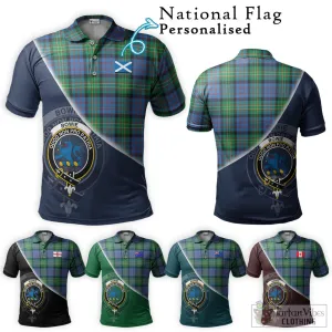 Bowie Ancient Tartan Polo Shirt with Personalised National Flag and Family Crest Half Style