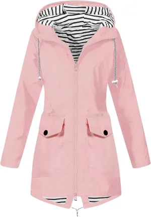 BOXIACEY Rain Jackets for Women Waterproof with Hood Lightweight Packable Windbreaker Outdoor Trench Coat Travel Jacket