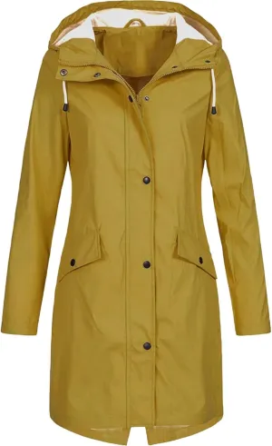 BOXIACEY Women Packable Rain Jacket Waterproof Lightweight Raincoat Hooded Lightweight Windbreaker Long Trench Raincoat