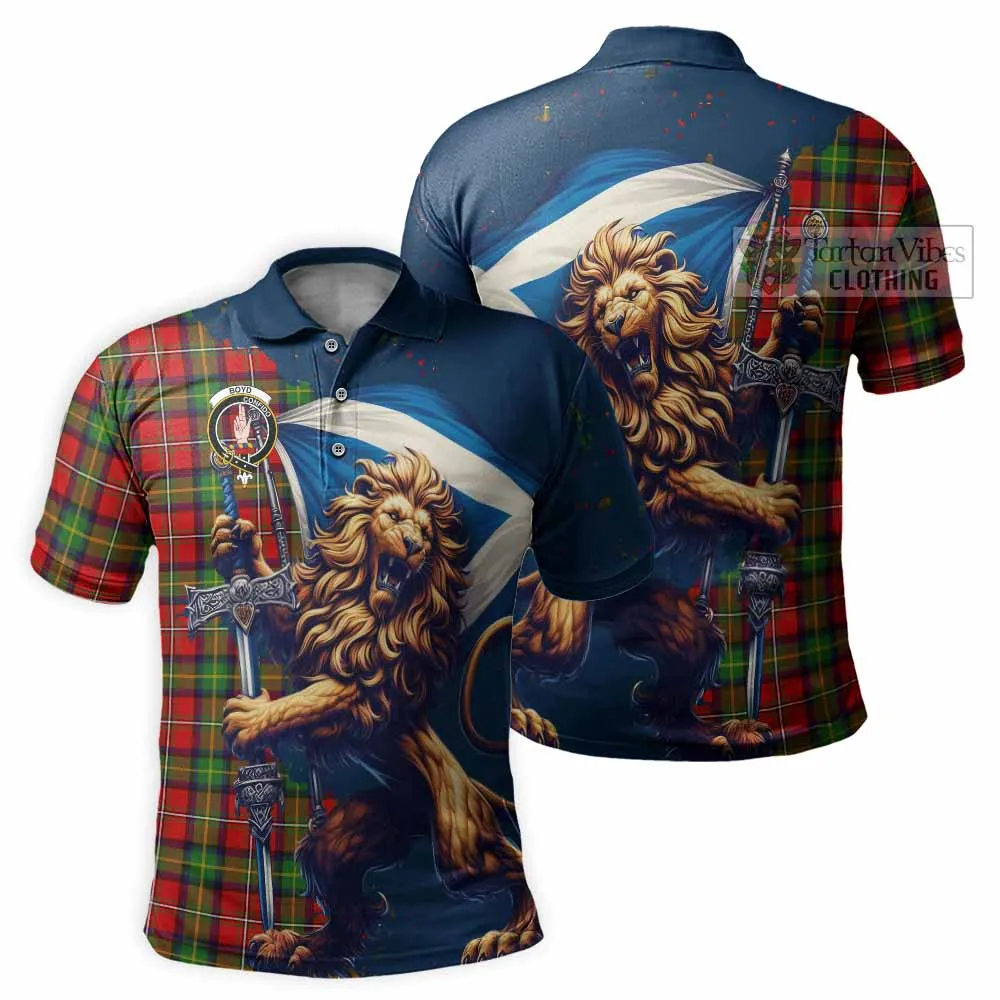 Boyd Tartan Family Crest Men's Polo Shirt with Scottish Majestic Lion