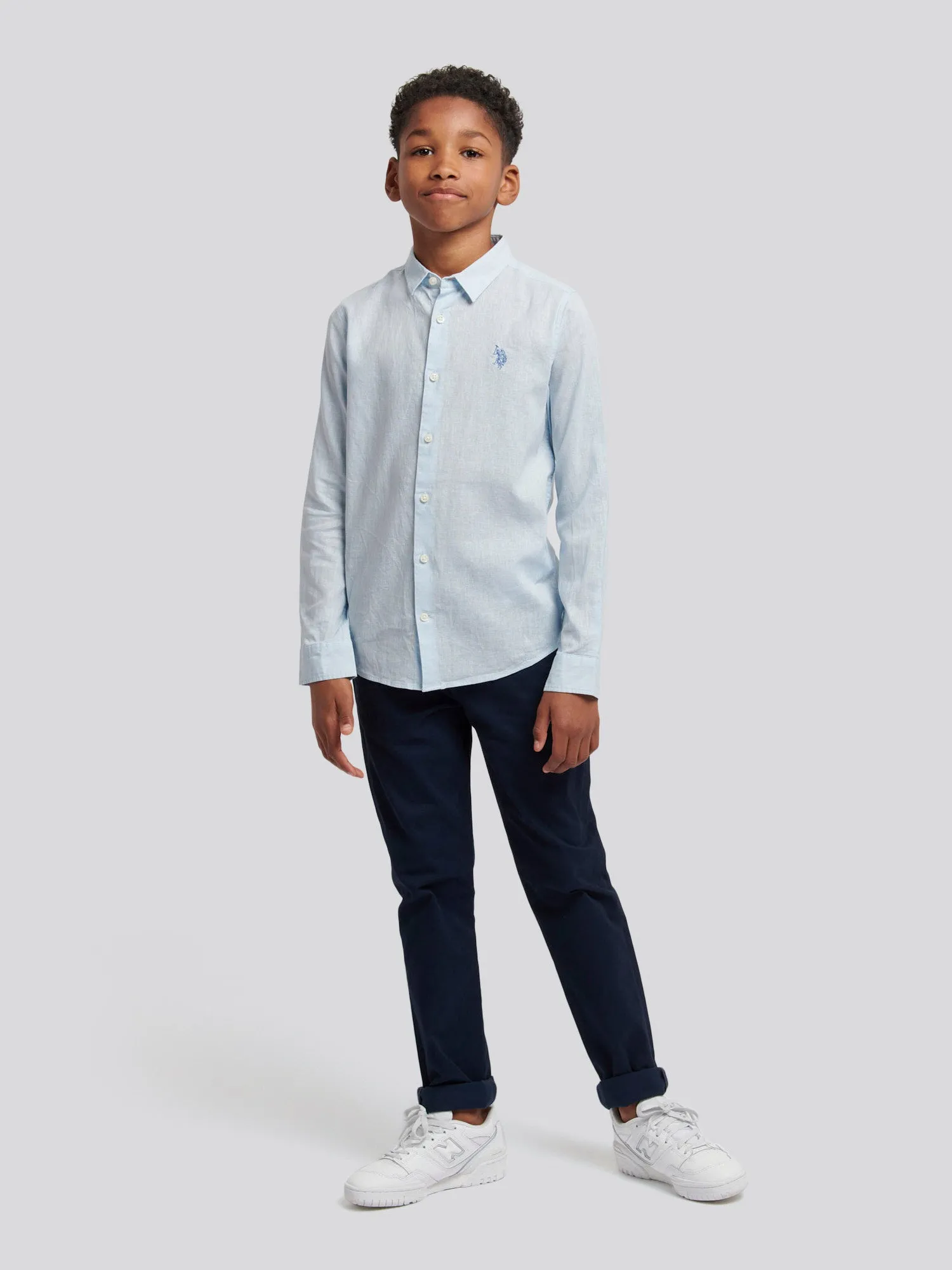 Boys Linen Blend Shirt in Ice Blue