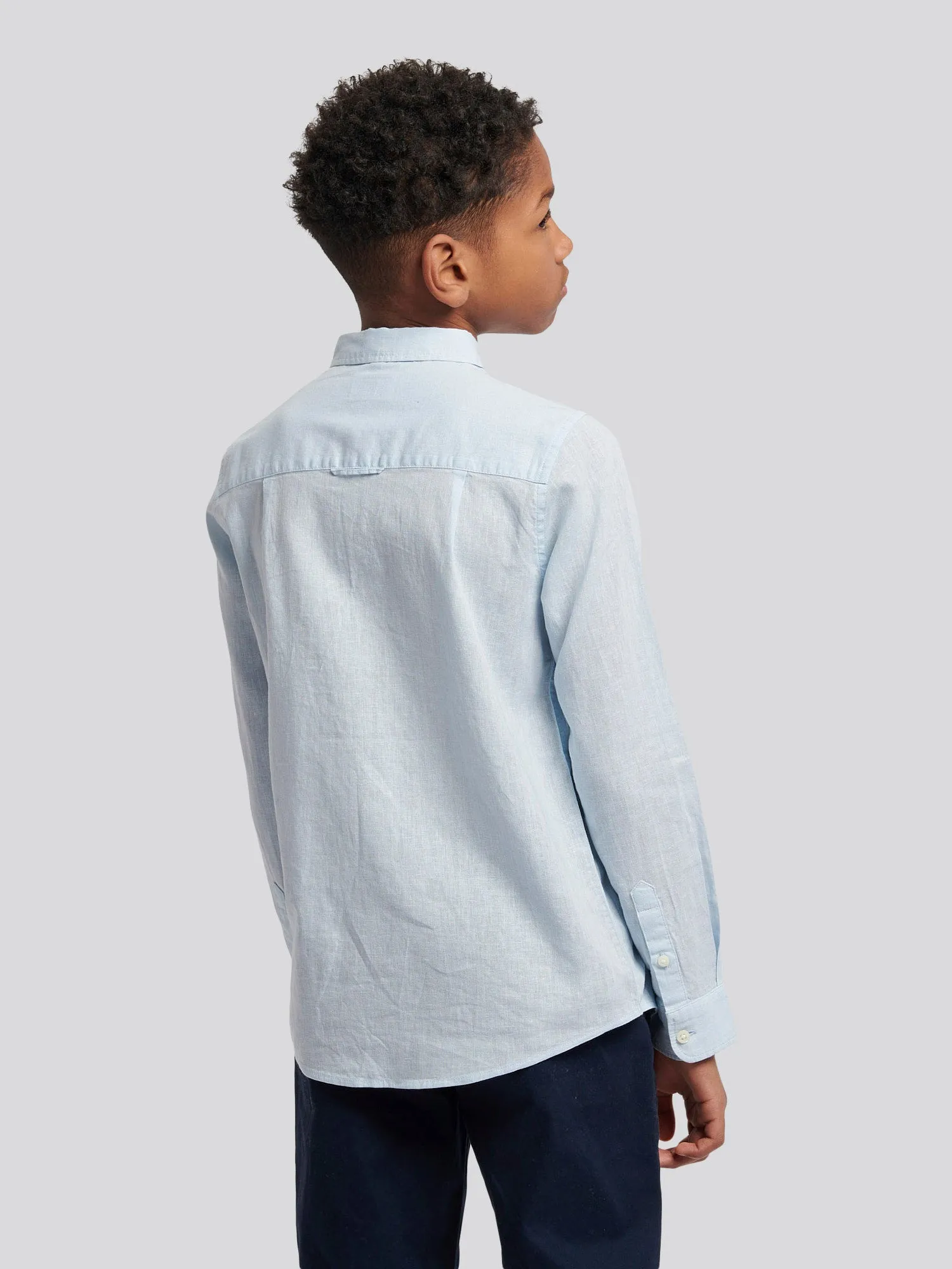 Boys Linen Blend Shirt in Ice Blue