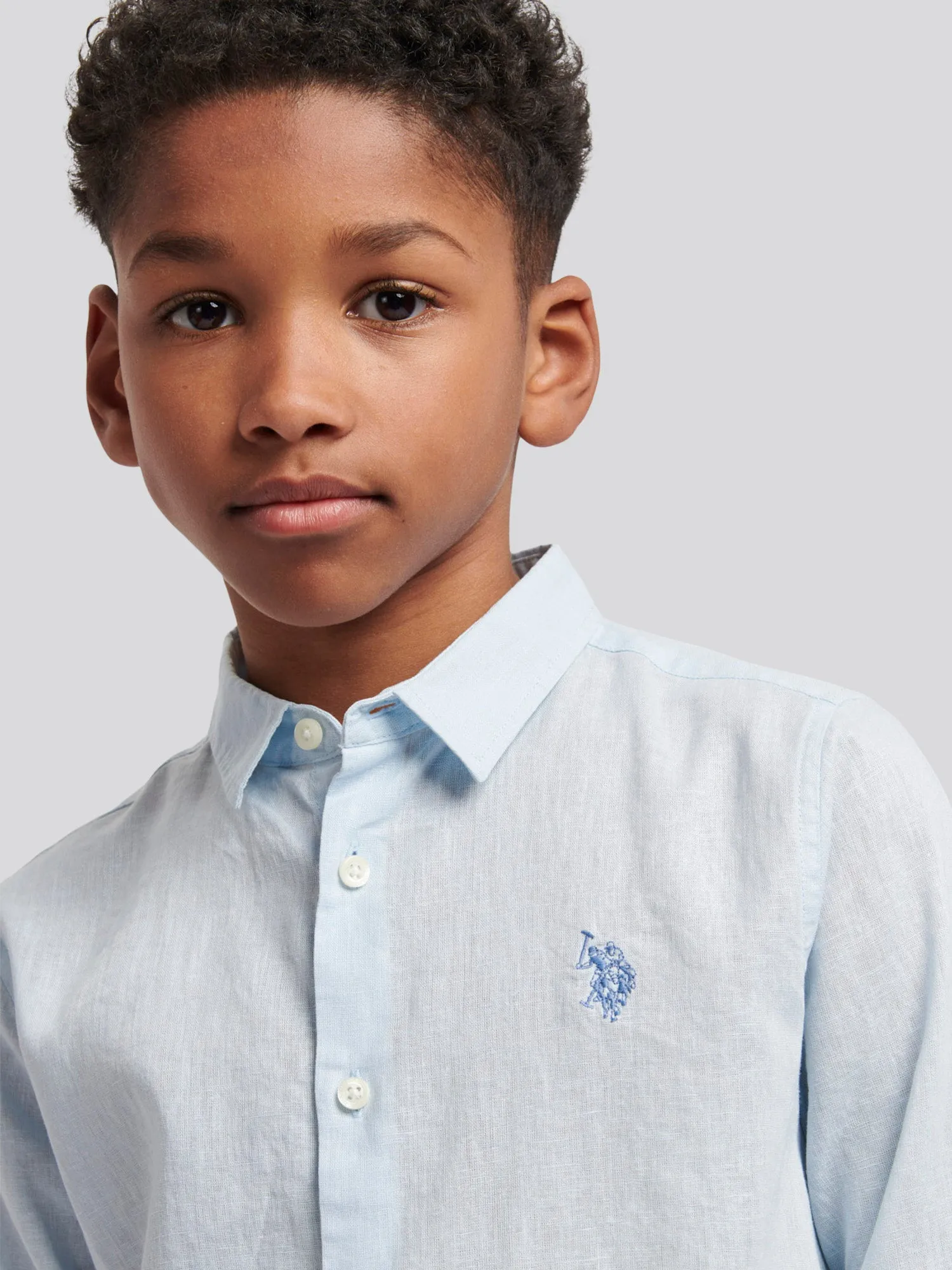 Boys Linen Blend Shirt in Ice Blue