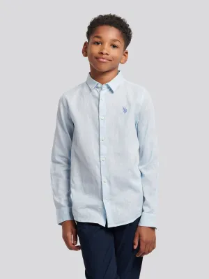 Boys Linen Blend Shirt in Ice Blue