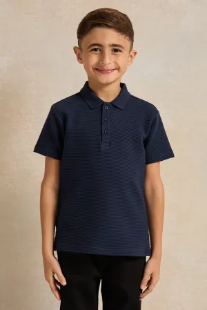 Boys Navy Ribbed Polo Shirt