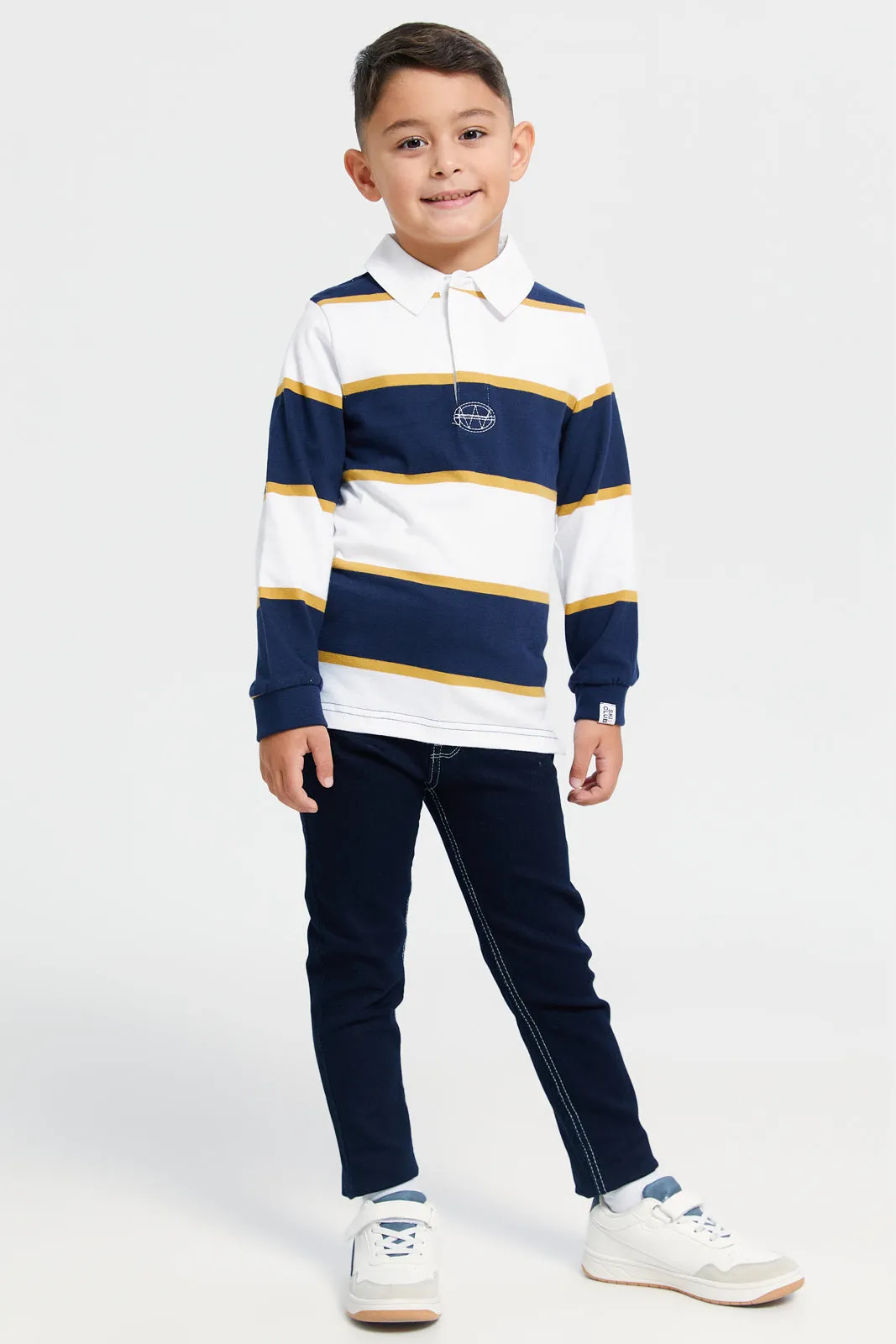 Boys Navy Striped Polo Shirt