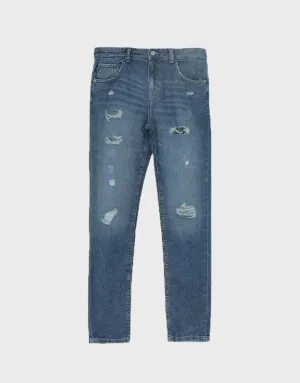 Boy's Slim Fit Straight Ripped Blue Jeans