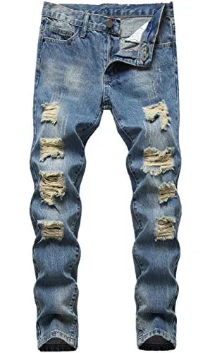 Boy's White Skinny Fit Ripped Destroyed Distressed Stretch Slim Jeans Pants