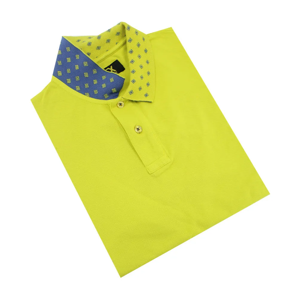 Bright Yellow Jacquard Polo with Double Sided Print Collar