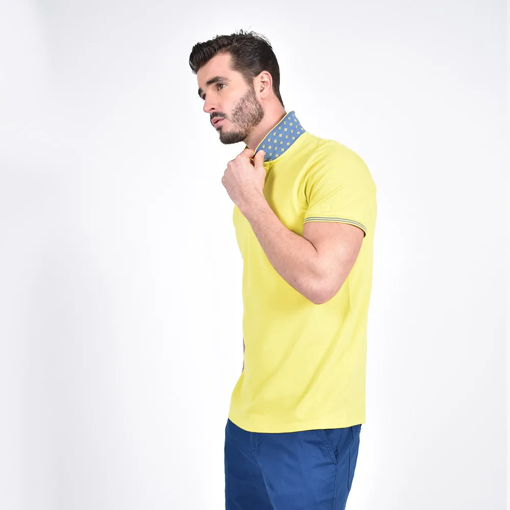 Bright Yellow Jacquard Polo with Double Sided Print Collar