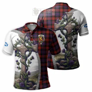 Brown (Broun) Tartan Polo Shirt with Family Crest and St. Andrew's Cross Accented by Thistle Vines