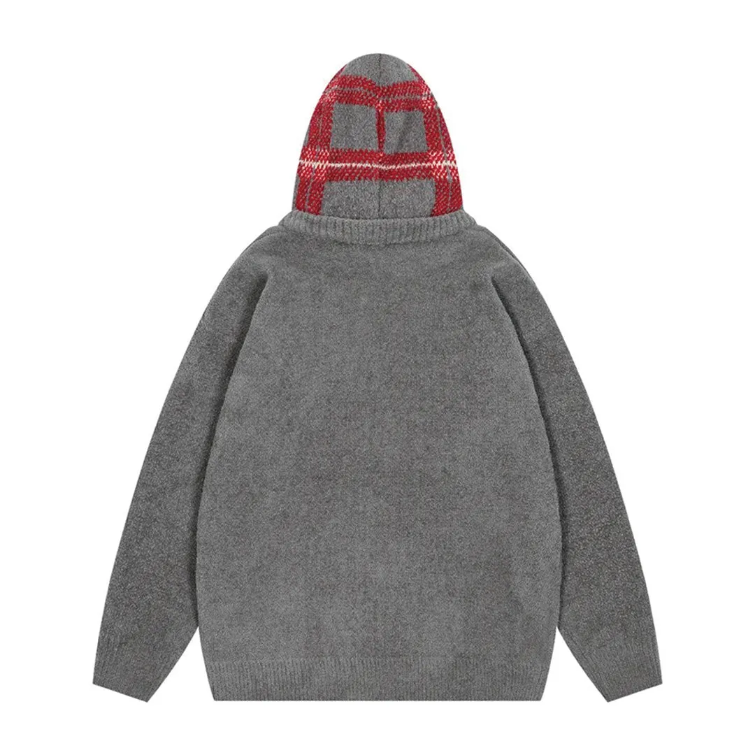Brushed Wool Plaid Hooded Sweater