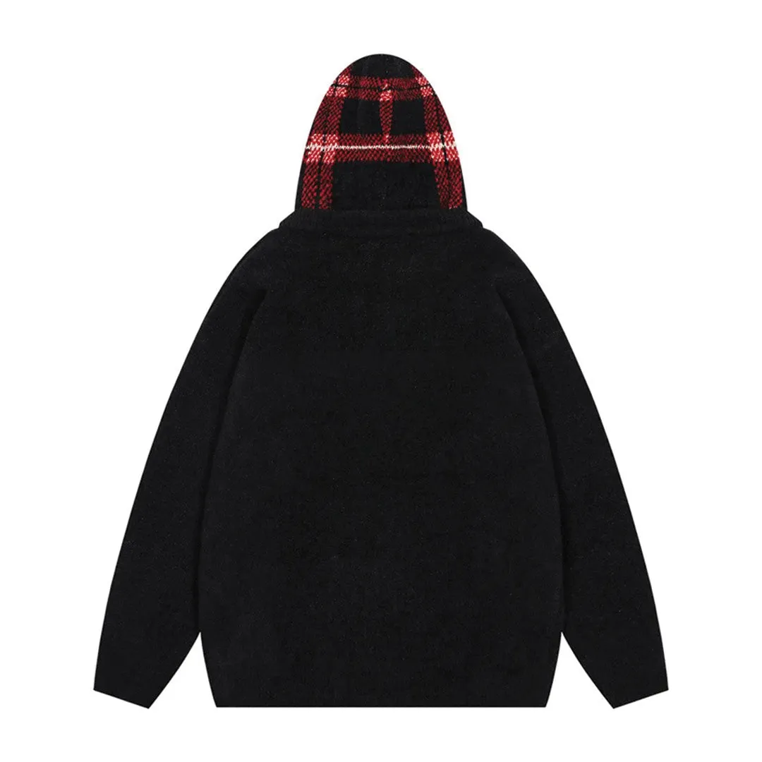 Brushed Wool Plaid Hooded Sweater