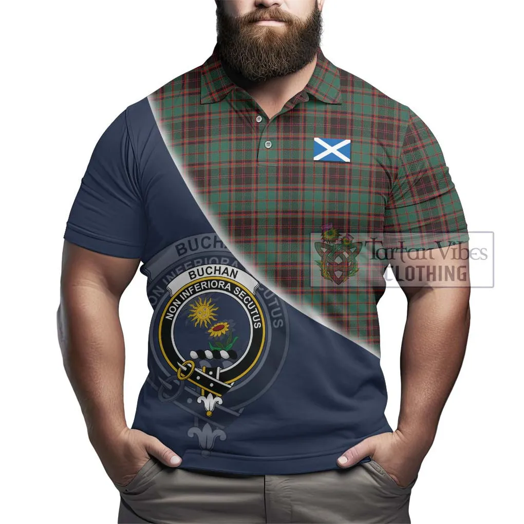 Buchan Ancient Tartan Polo Shirt with Personalised National Flag and Family Crest Half Style