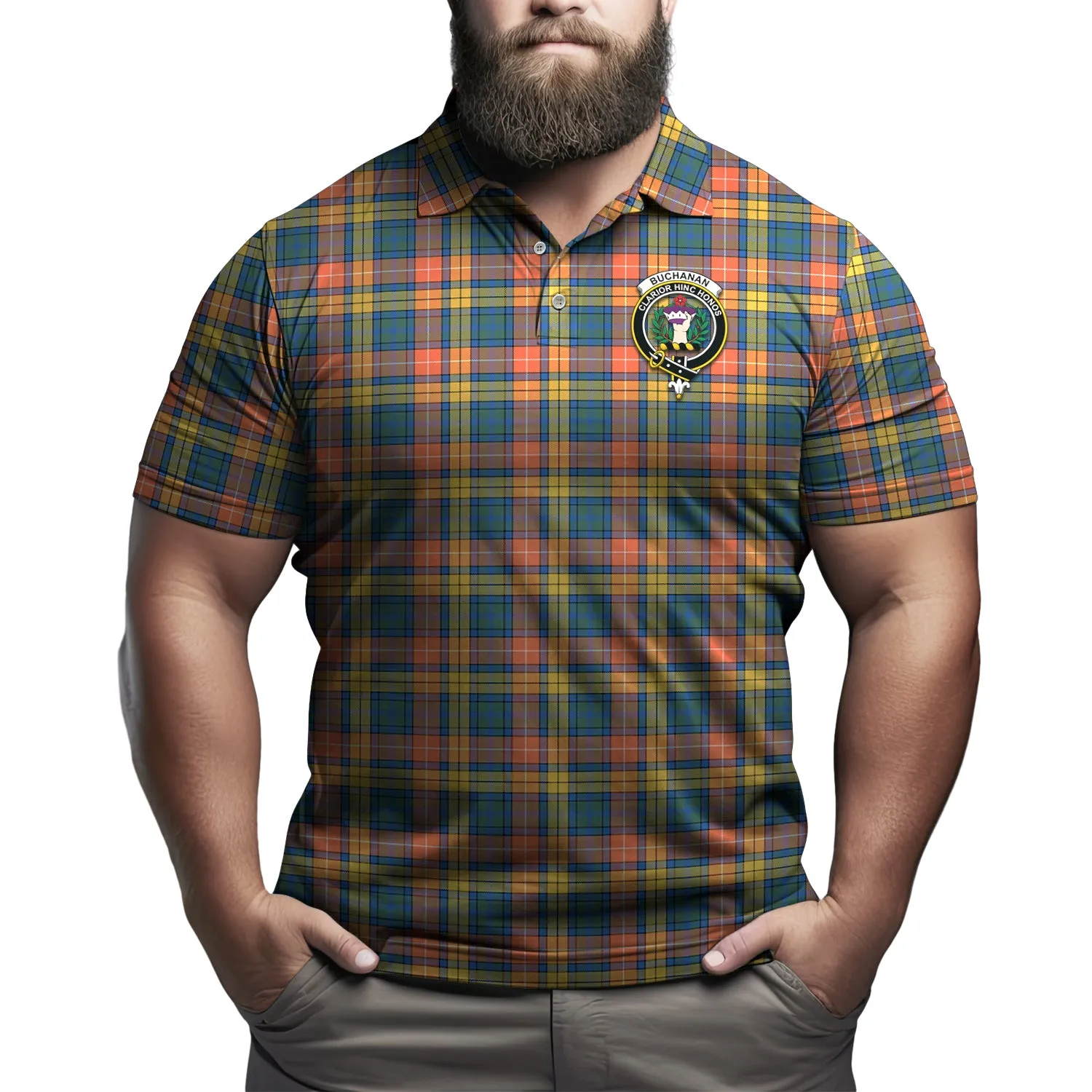 Buchanan Ancient Tartan Men's Polo Shirt with Family Crest