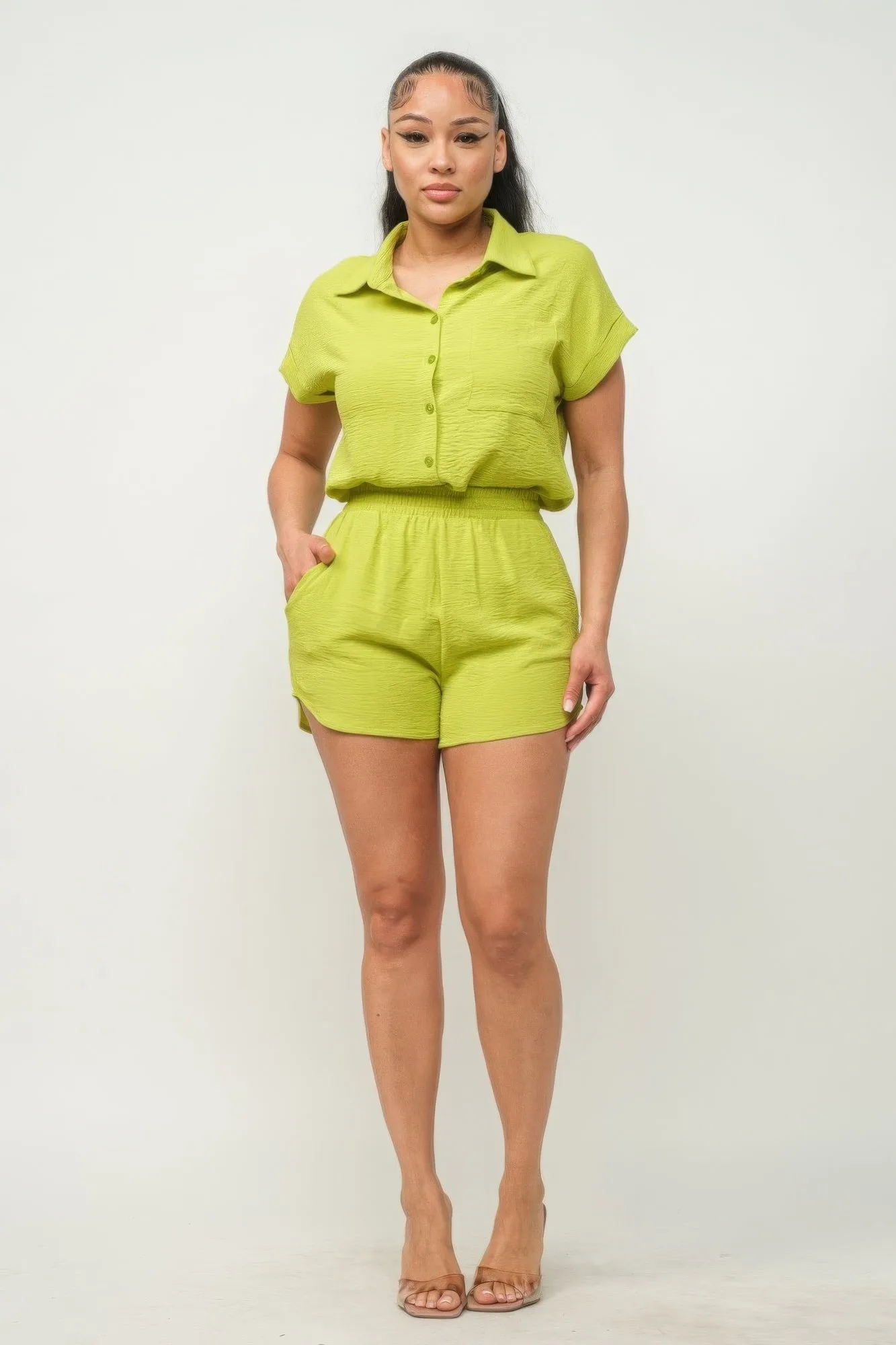 Button Down Loose Fit Short Set