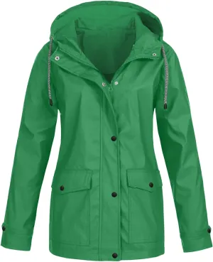 Canbebig Women's Raincoats Waterproof Rain Jacket Windbreaker Lightweight Outdoor Jacket Hooded Trench Coats with Drawstring
