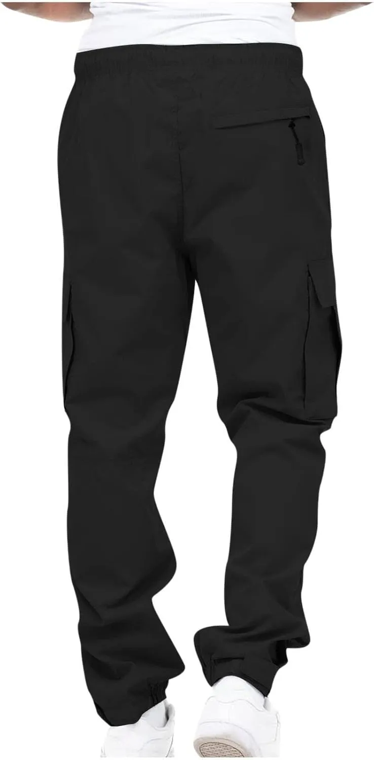 Cargo Pants for Men Big and Tall Men's Fleece Sweatpant with Pockets Drawstring Athletic Pants Joggers Running Sports
