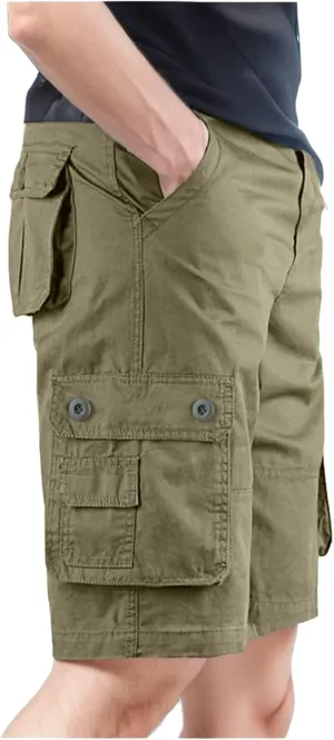 Cargo Shorts for Men Cotton Fashion Classic-Fit Outdoor Hiking Shorts Multi-Pocket Solid Color Fishing Utility Short