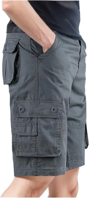 Cargo Shorts for Men Cotton Fashion Classic-Fit Outdoor Hiking Shorts Multi-Pocket Solid Color Fishing Utility Short