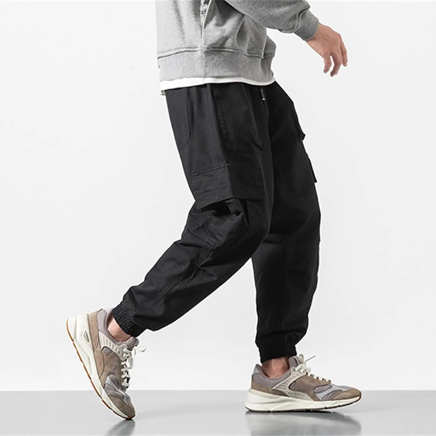 Cargo Trousers for Men Elastic Waist Cargo Pants Open Bottom Drawstring Baggy Joggers Men's Tactical Cargo Joggers