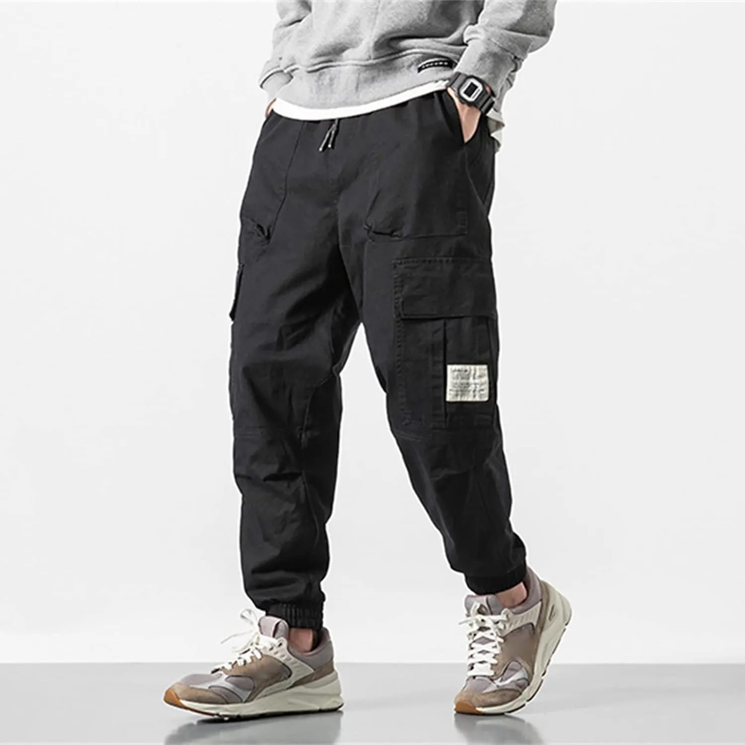 Cargo Trousers for Men Elastic Waist Cargo Pants Open Bottom Drawstring Baggy Joggers Men's Tactical Cargo Joggers