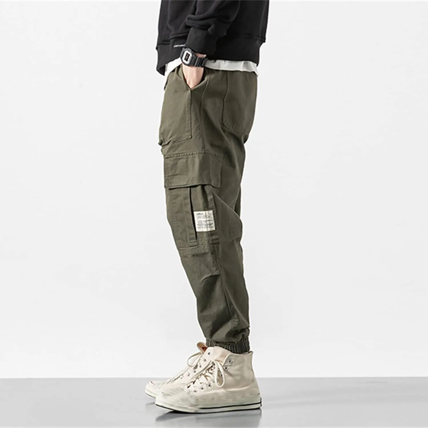Cargo Trousers for Men Elastic Waist Cargo Pants Open Bottom Drawstring Baggy Joggers Men's Tactical Cargo Joggers